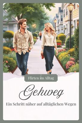 Flirtsituation auf dem Heimweg in einer Wohngegend mit einem Mann und einer Frau, die sich anlächeln