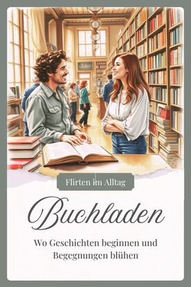 Ein Mann und eine Frau in einer Buchhandlung, die sich über ein Buch unterhalten