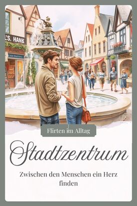 Belebte Flirtsituation am Stadtbrunnen im Stadtzentrum