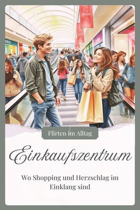 Freundliche Flirtsituation auf einer Rolltreppe im Einkaufszentrum