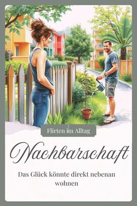 Zwei Nachbarn führen einen freundlichen Flirt-Plausch am Gartenzaun